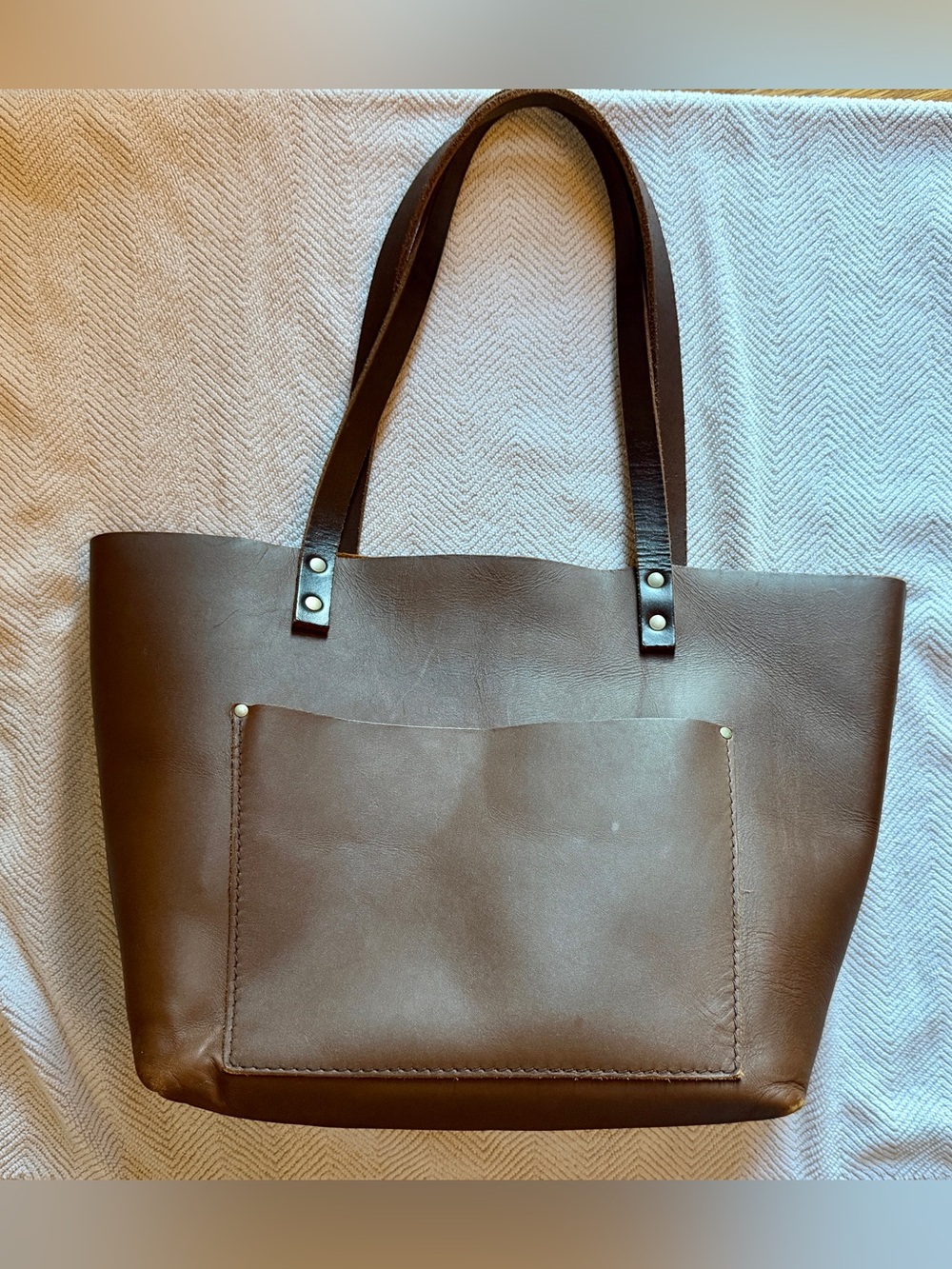 Large Everyday Brown Leather Tote with Front Pocket - Portland Leather Company